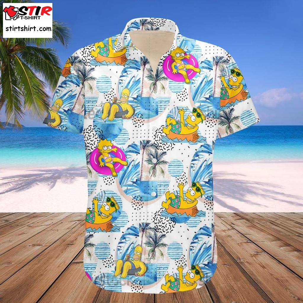 Simpson With Chest Pocket Men's Mid Length Swim Hawaii Shirt  Mens  And Short Set