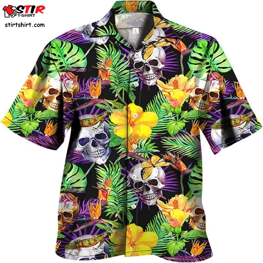 Skull And Flowers Hawaiian Purple Shirt  The Rock 