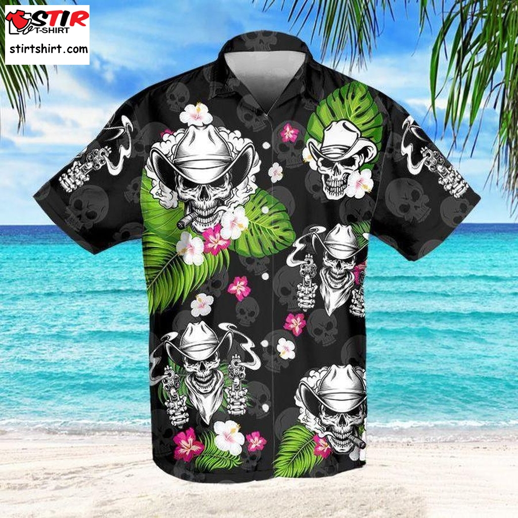 Skull Cowboy Hawaiian Shirt Pre10320,  Personalized Shirt, Funny Shirts, Gift Shirts Tactical Hawaiian Shirts