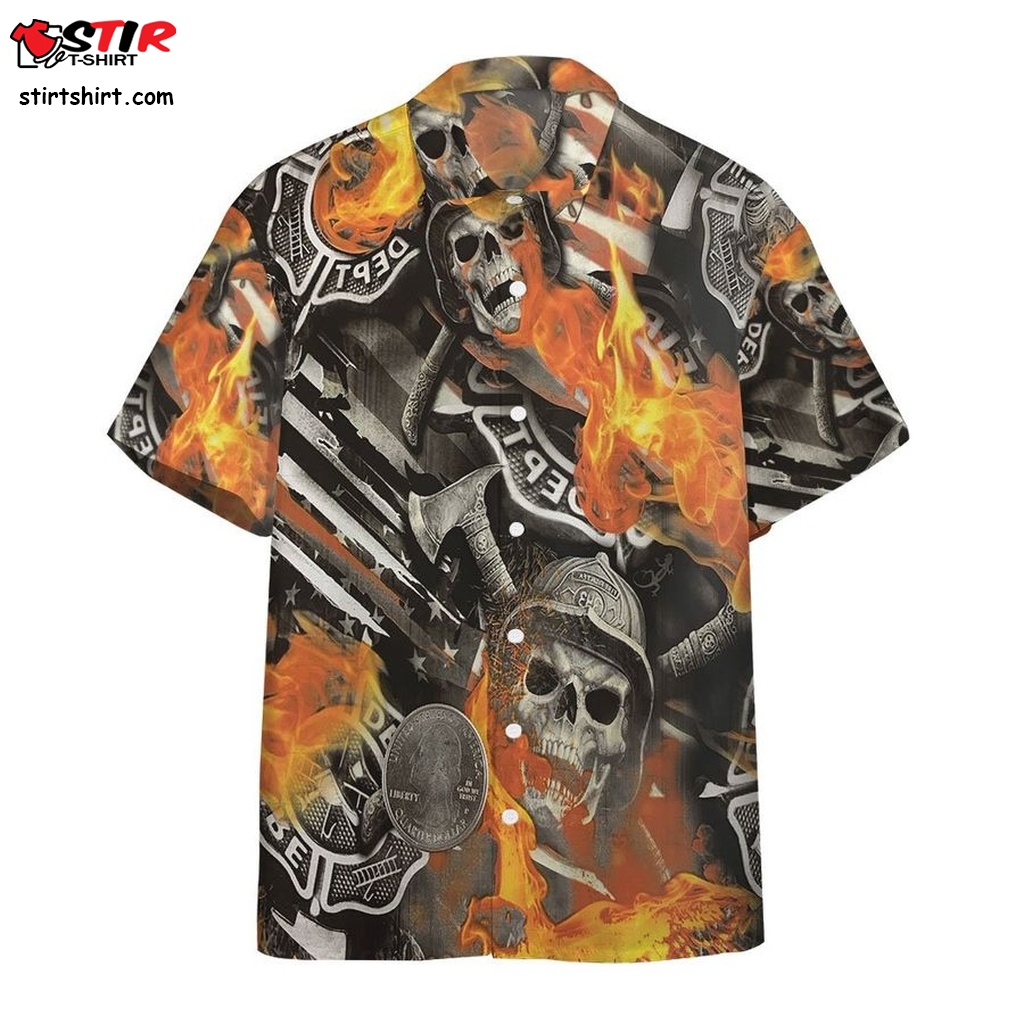 Skull Firefighter Custom Hawaiian Shirt Pre11776,  Personalized Shirt, Funny Shirts Tactical Hawaiian Shirts