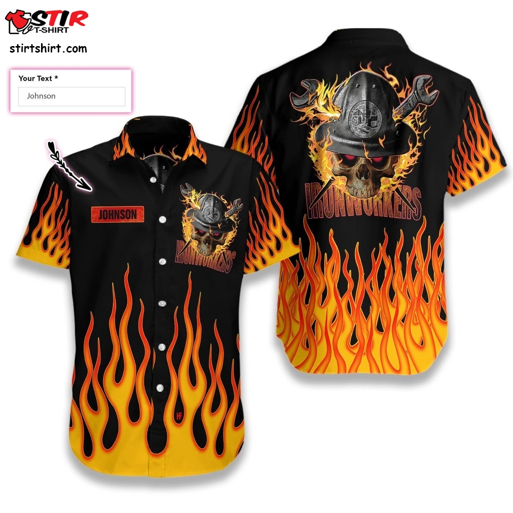 Skull Flame Ironworker Ez05 2608 Custom Hawaiian Shirt Big And Tall Hawaiian Shirts