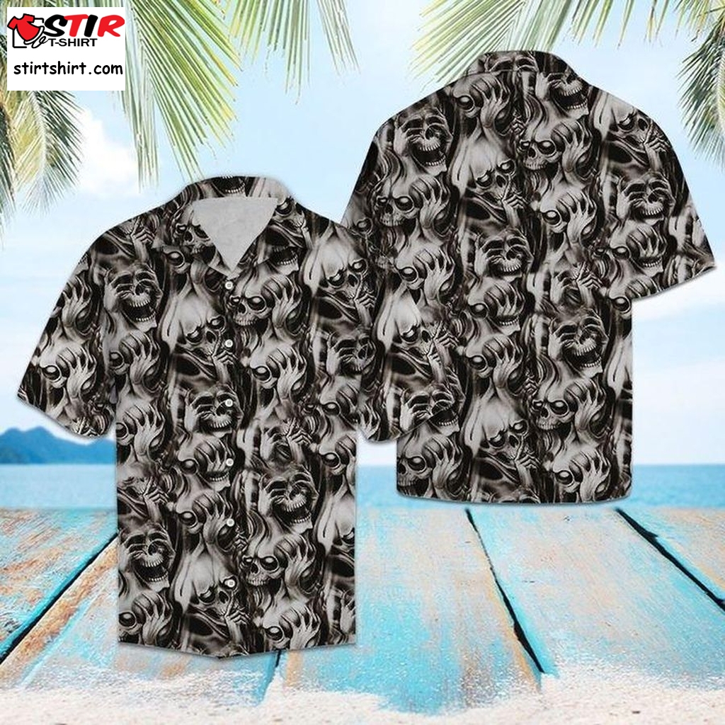 Skull Hawaiian Shirt Pre12330, Hawaiian Shirt, Beach Shorts, Tactical Hawaiian Shirts, Gift Shirts  Mens s