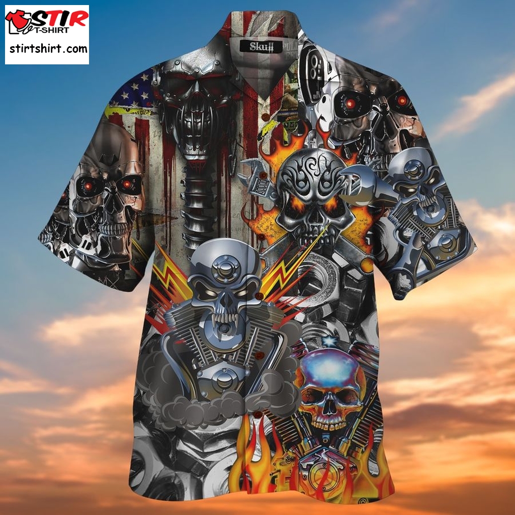 Skull On Fire Machine 3D All Over Printed Hawaiian Shirt  Joker 