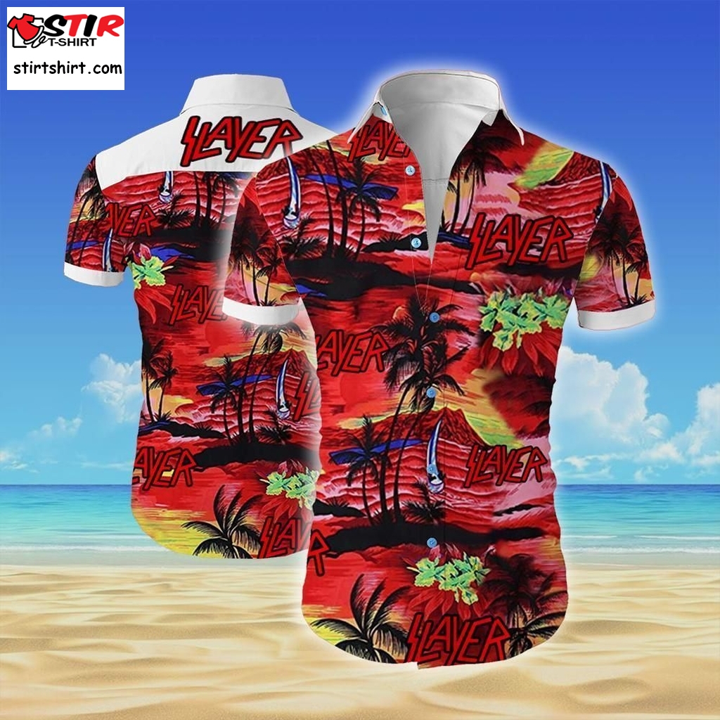 Slayer All Over Printed Hawaiian Shirt White Men Women Beach Wear Short Sleeve Hawaii Shirt  Joker 