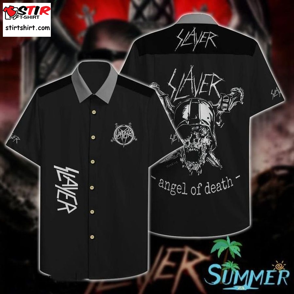 Slayer Rock Band Music Angel Of Death Hawaiian Graphic Print Short Sleeve Hawaiian Casual Shirt Size S   5Xl  Slayer 