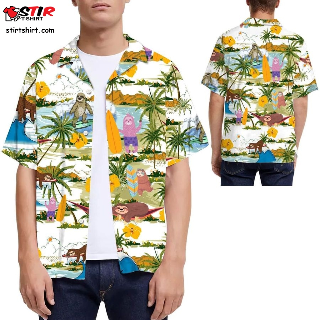 Sloth Surfing Tropical Coconut Tree Hawaiian Shirt For Men For Sloth Lovers  Oversized  Outfit