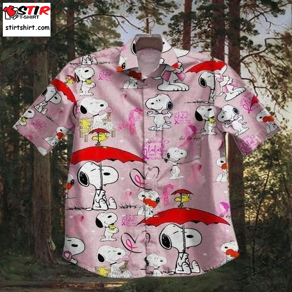 Snoopy Breast Cancer Awareness Ii Graphic Print Short Sleeve Hawaiian Casual Shirt Size S   5Xl  Snoopy 