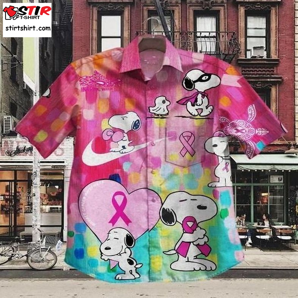 Snoopy Breast Cancer Awareness Iii Graphic Print Short Sleeve Hawaiian Casual Shirt Size S   5Xl  Snoopy 
