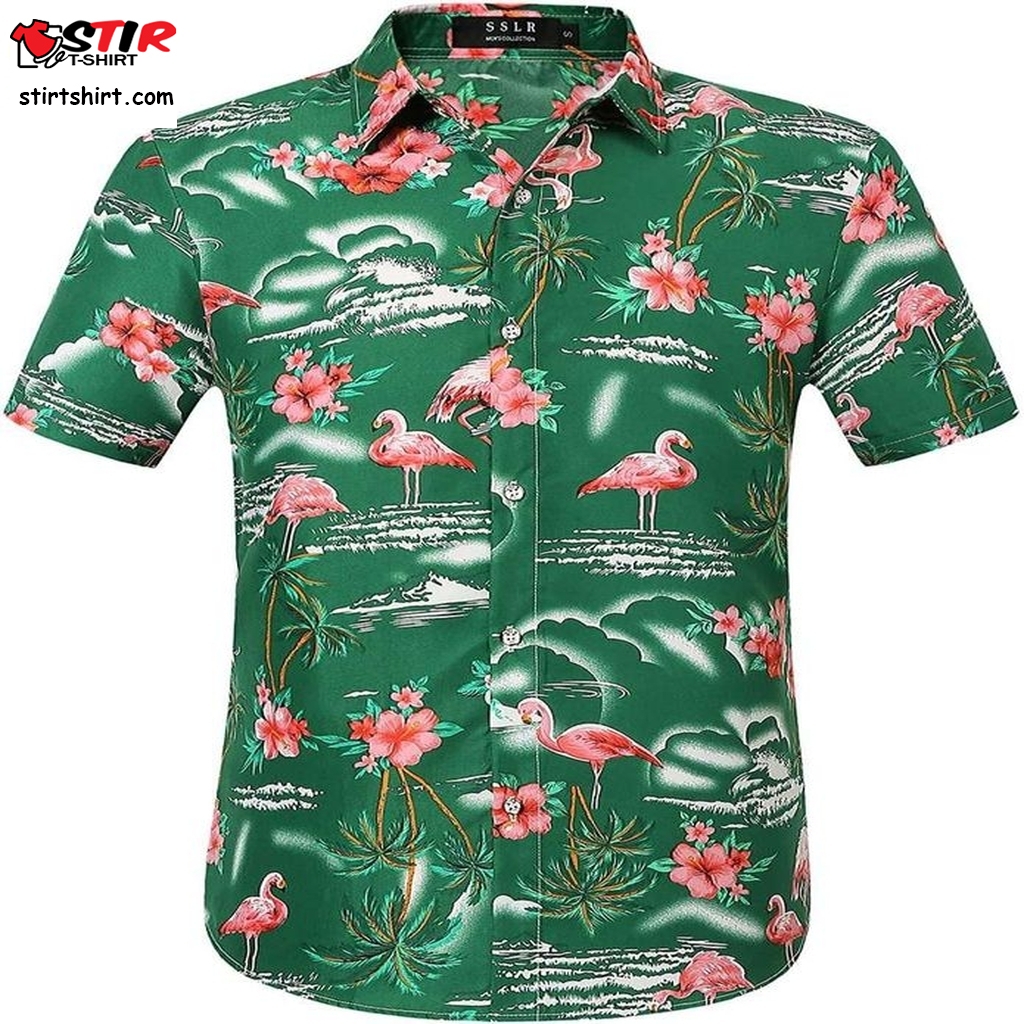 Sslr Mens Hawaiian Shirt Flamingos Casual Short Sleeve Aloha Shirt  Mens s