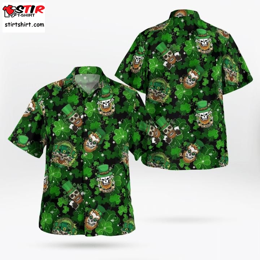 St Patricks Day Hawaiian Shirt   Many Patrick Skulls Green Clover Pattern Hawaii Shirt   Gift For Irish_1  Porsche 