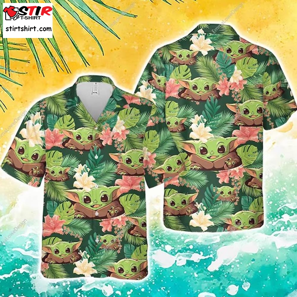 Star Wars Hawaiian Shirt Baby Yoda Hawaiian Beach Shirt Cute Yoda Star Wars