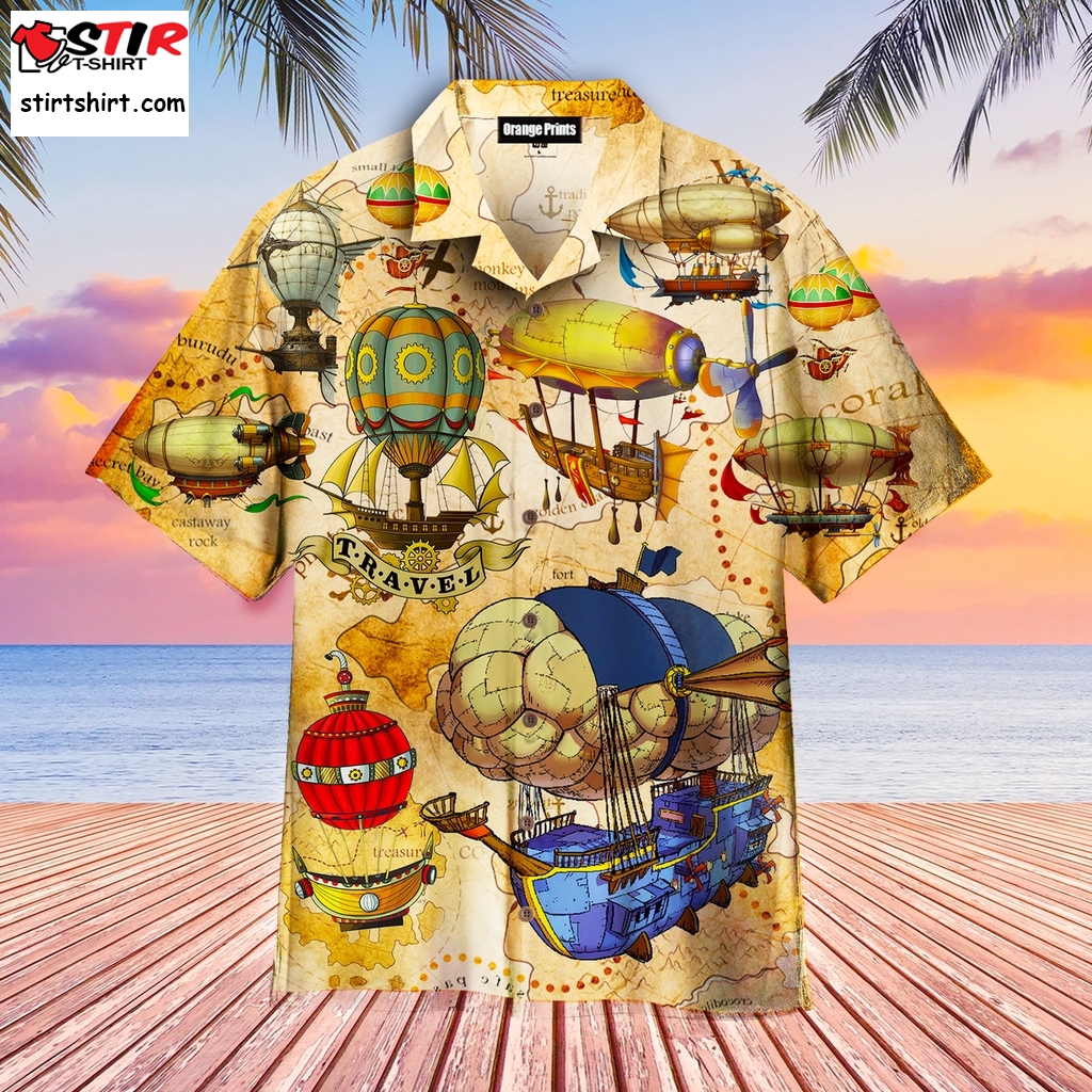 Steampunk Air Balloon Aloha Hawaiian Shirt   And Khakis