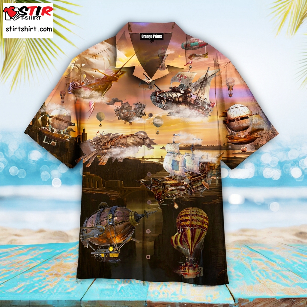 Steampunk Airship Sky Aloha Hawaiian Shirt   And Khakis