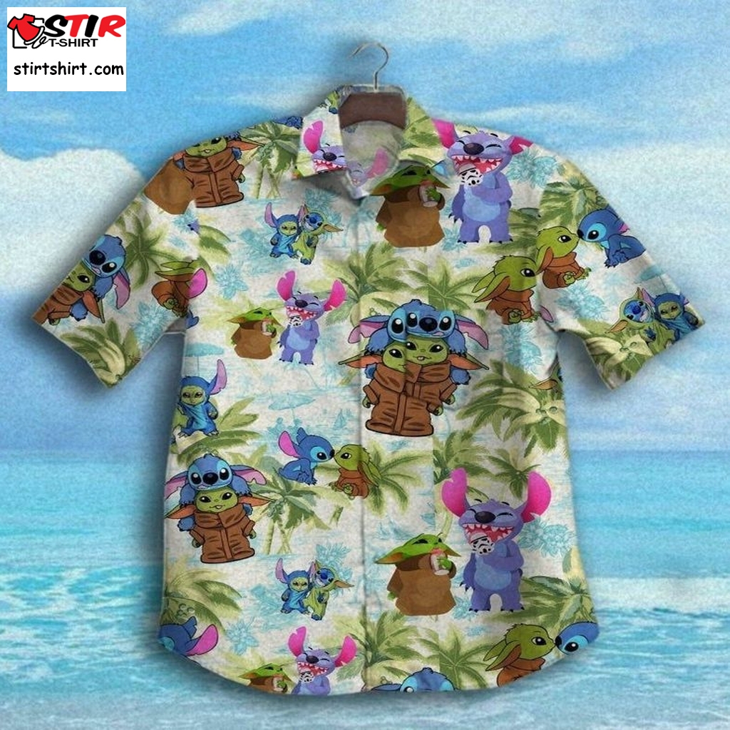 Stitch And Baby Yoda Cartoon Lilo And Stitch For Men And Women Graphic Print Short Sleeve Hawaiian Casual Shirt Y97