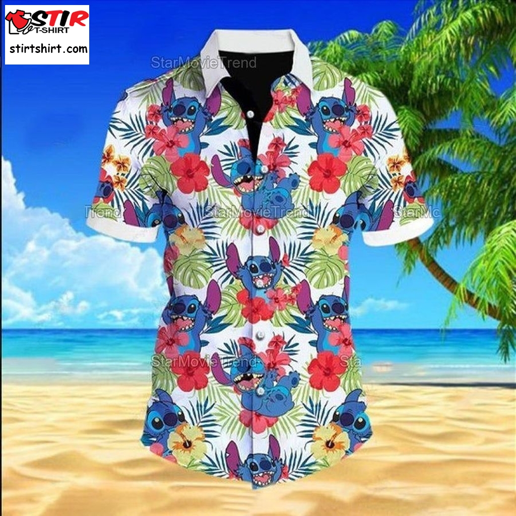Stitch Flower Cartoon Lilo And Stitch 5 For Men And Women Graphic Print Short Sleeve Hawaiian Casual Shirt Y97