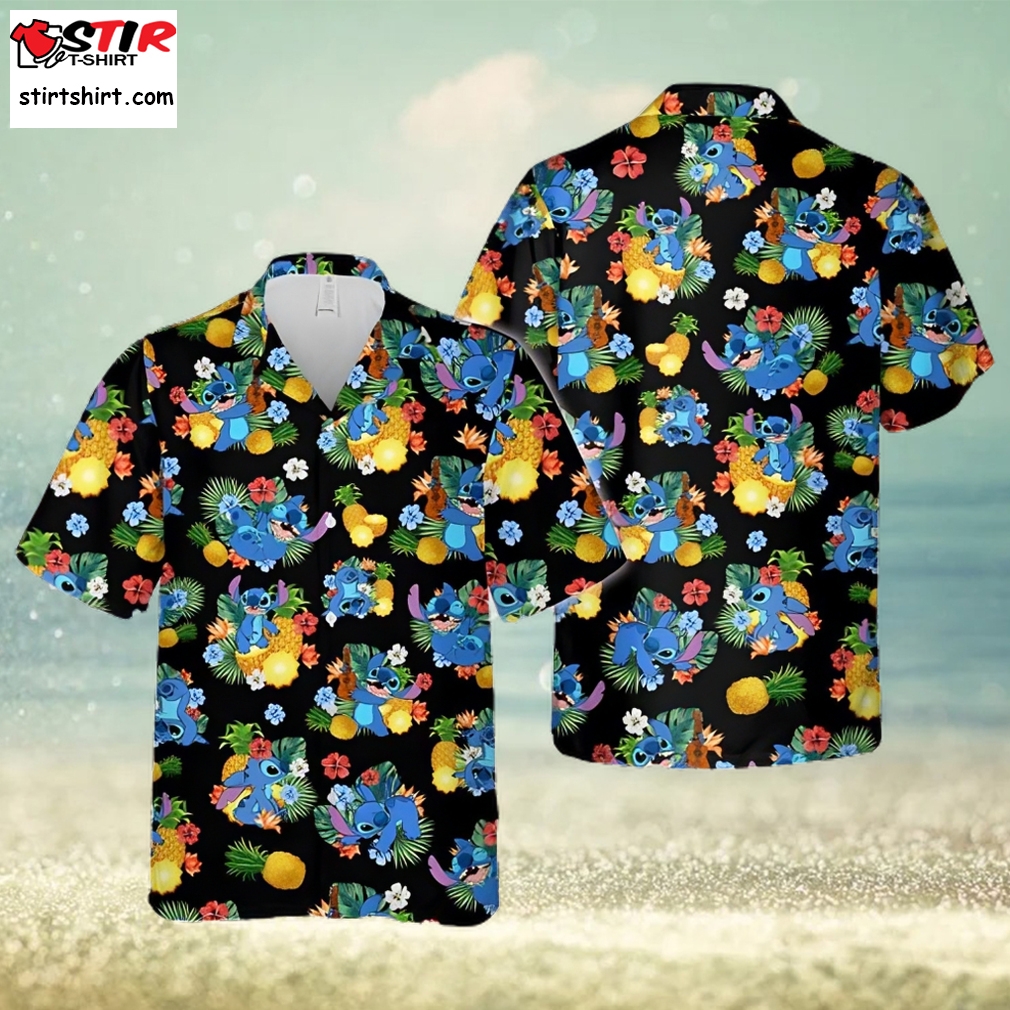 Stitch Hawaiian Shirt Disney Hawaiian Shirt Stitchh Guitar Tropical Beach Short Sleeve Shirts  Disney s