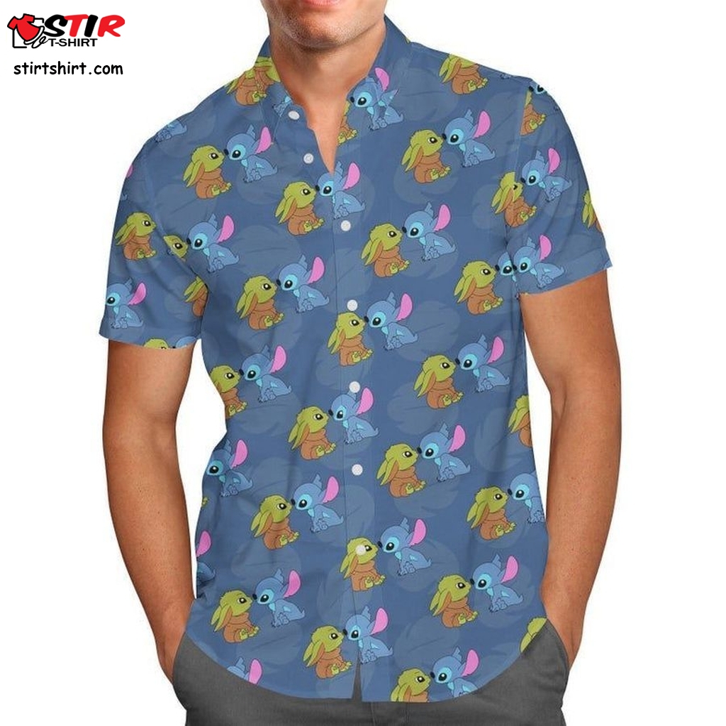 Stitch Meets The Child Cartoon Lilo And Stitch For Men And Women Graphic Print Short Sleeve Hawaiian Casual Shirt Y97