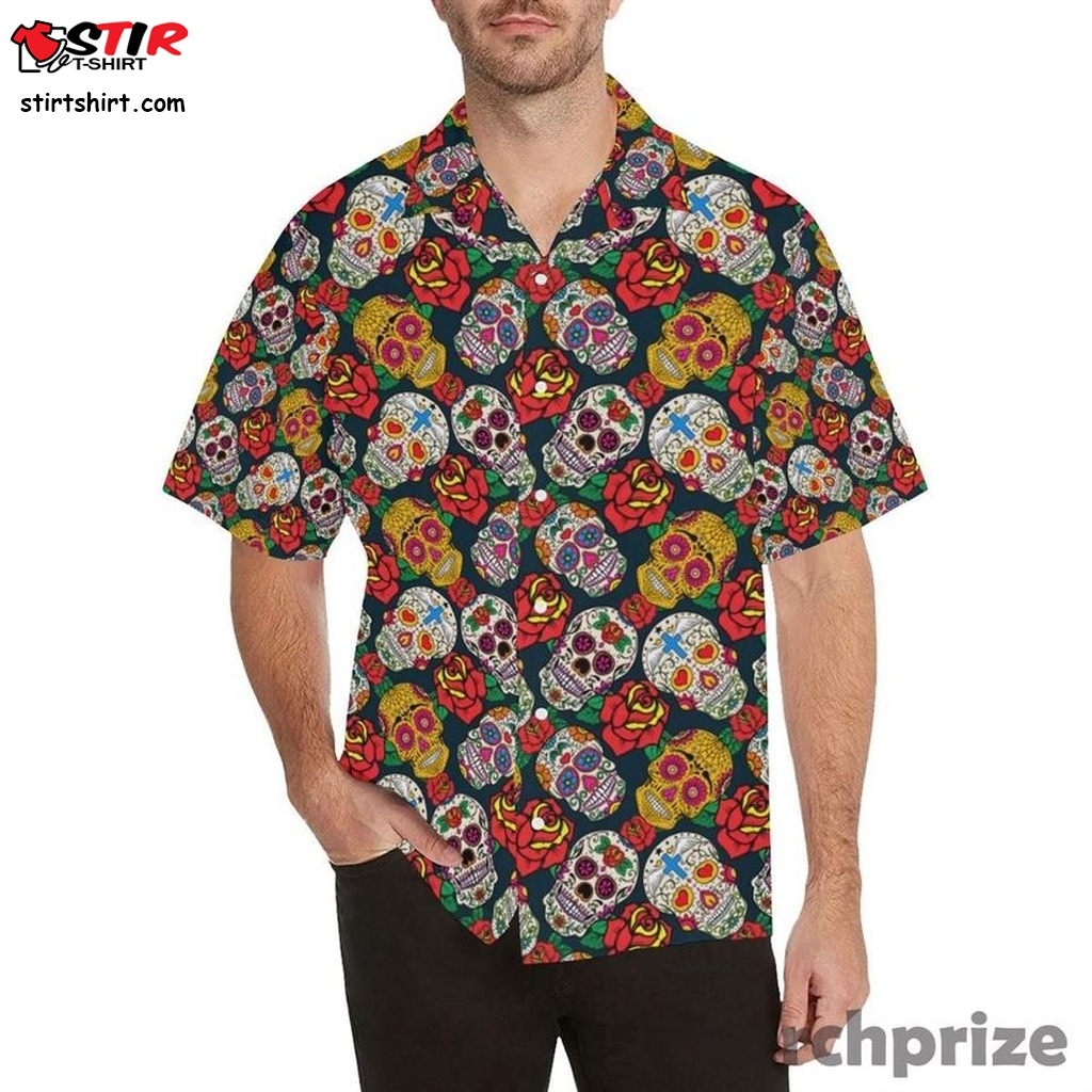 Suger Skull Pattern Background Men's All Over Print Hawaiian Aloha Shirt Hawaiian Shorts Beach Short  Hawaiian Print Shirt