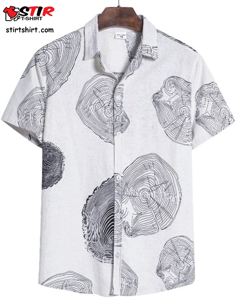 Summer Hawaiian Shirts, Casual Breathable Button Short Sleeve Novelty Simple Tree Rings Print White Hawaiian Shirts  Vintage  Brands