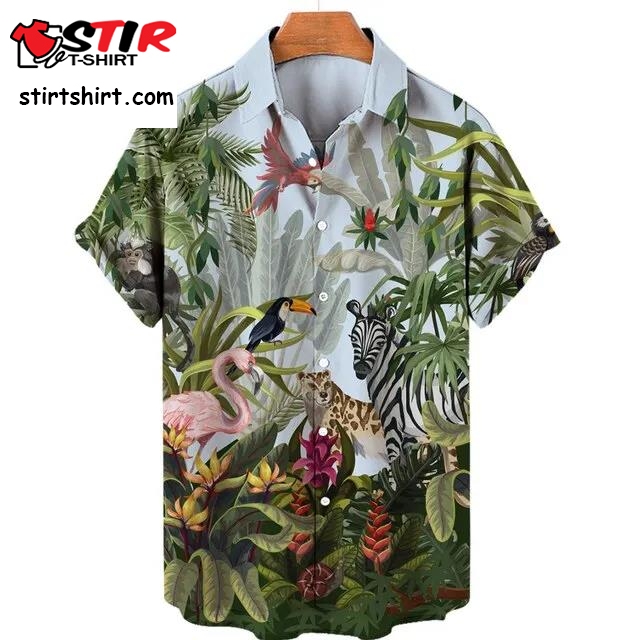 Summer Men_S Shirts Men_S Hawaiian Shirt 3D Tropical Animal Print  Oversized  Outfit