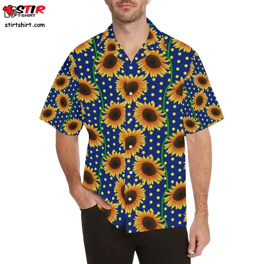 Sunflower Pokka Dot Pattern Men All Over Print Hawaiian Shirt  Slim 