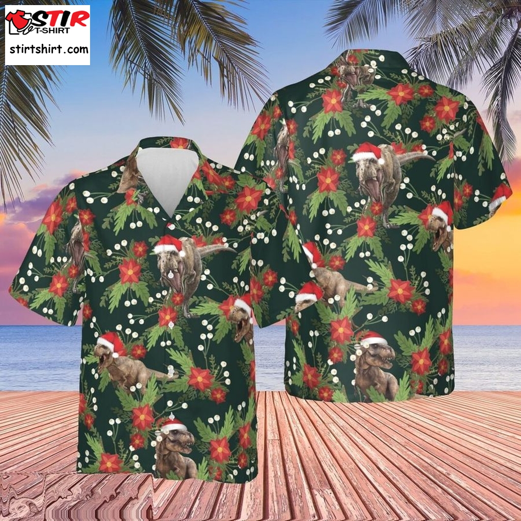 T Rex Flowers Christmas Hawaiian Shirt Cute Summer Shirt Christmas Presents For Guysz  Guy In 