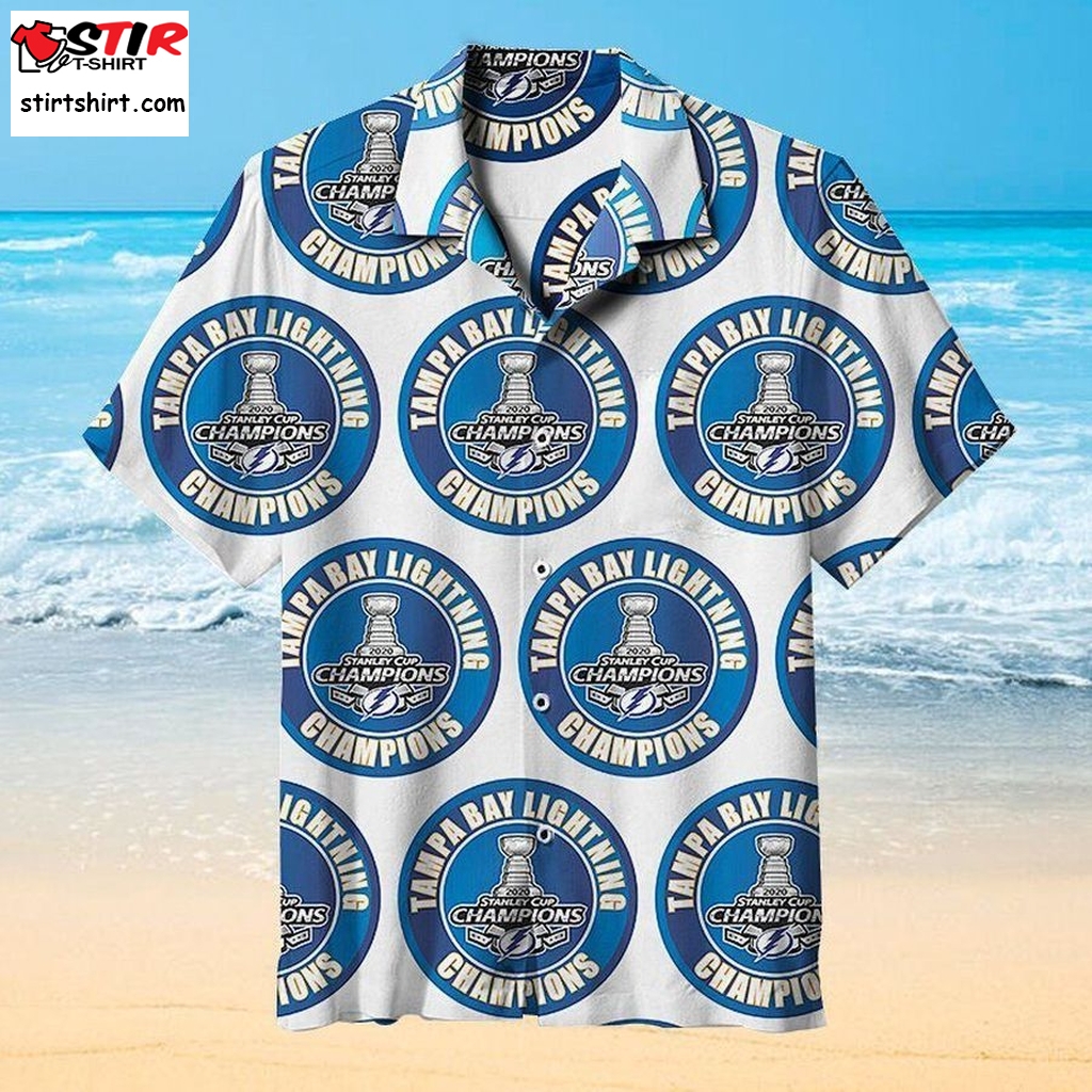 Tampa Bay Lightning Nhl Stanley Cup Champions Hawaiian Graphic Print Short Sleeve Hawaiian Shirt Size S   5Xl