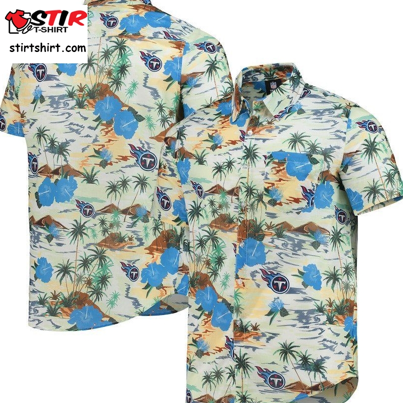 Tennessee Titans Cream Paradise Floral Button Up Hawaiian Shirt  Tennessee Titans 