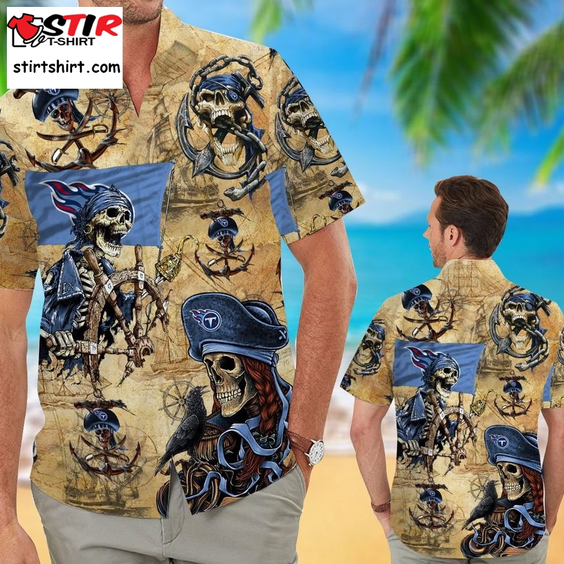 Tennessee Titans Pirates Aloha Hawaiian Button Up Shirt Retro Vintage Style Full Size For Sale  Tennessee Titans 