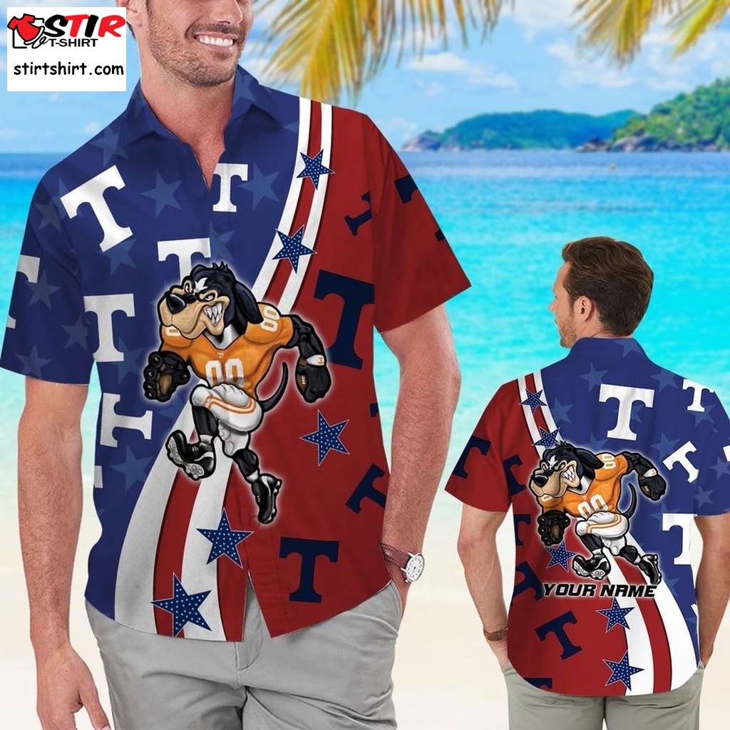 Tennessee Volunteers American Flag Custom Name Men Women Short Sleeve Button Up Tropical Aloha Hawaiian Shirts For Men Women University Of Tennessee