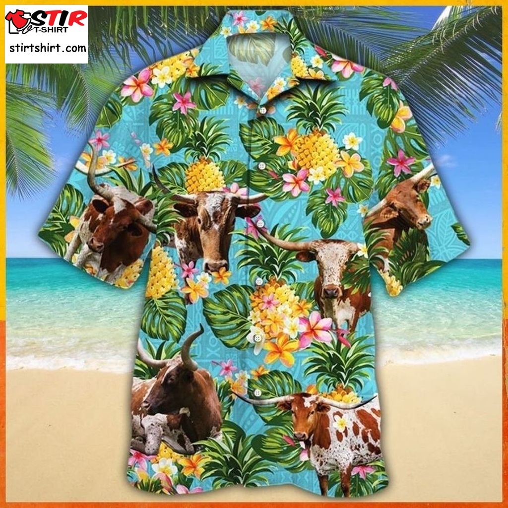 Texas Longhorn Cattle Pineapple Hawaiian Shirt  Texas 