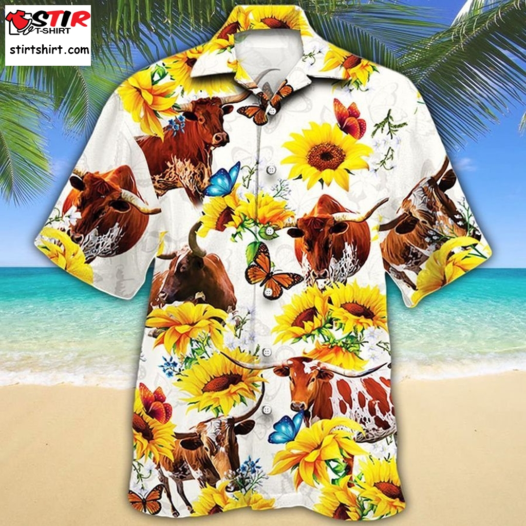 Texas Longhorn Sun Flower Hawaiian Shirt  Texas 