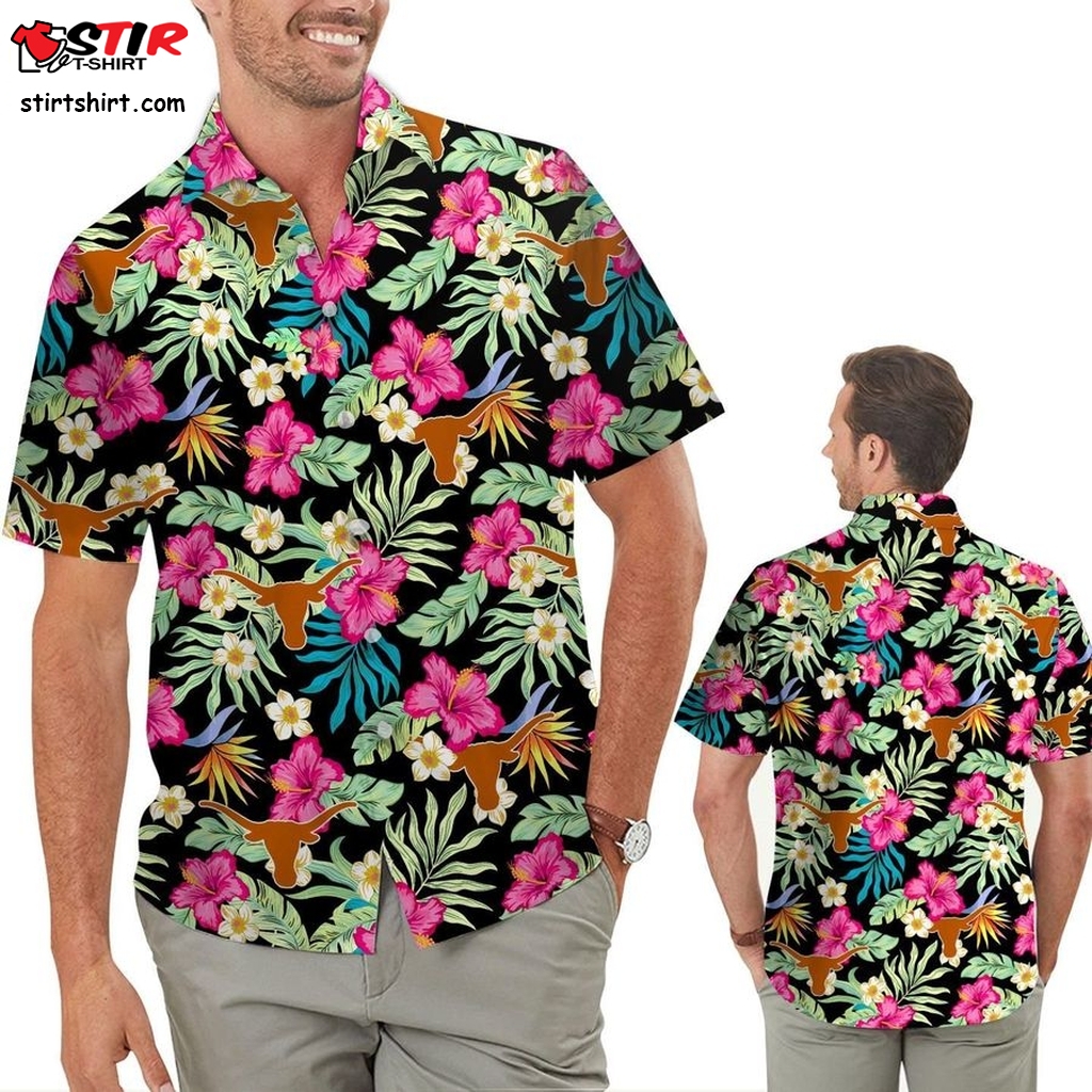 Texas Longhorns Hibiscus Short Sleeve Button Up Tropical Aloha Hawaiian Shirts For Men Women For Sport Lovers In Summer University Of Texas At Austin  Texas Longhorns 