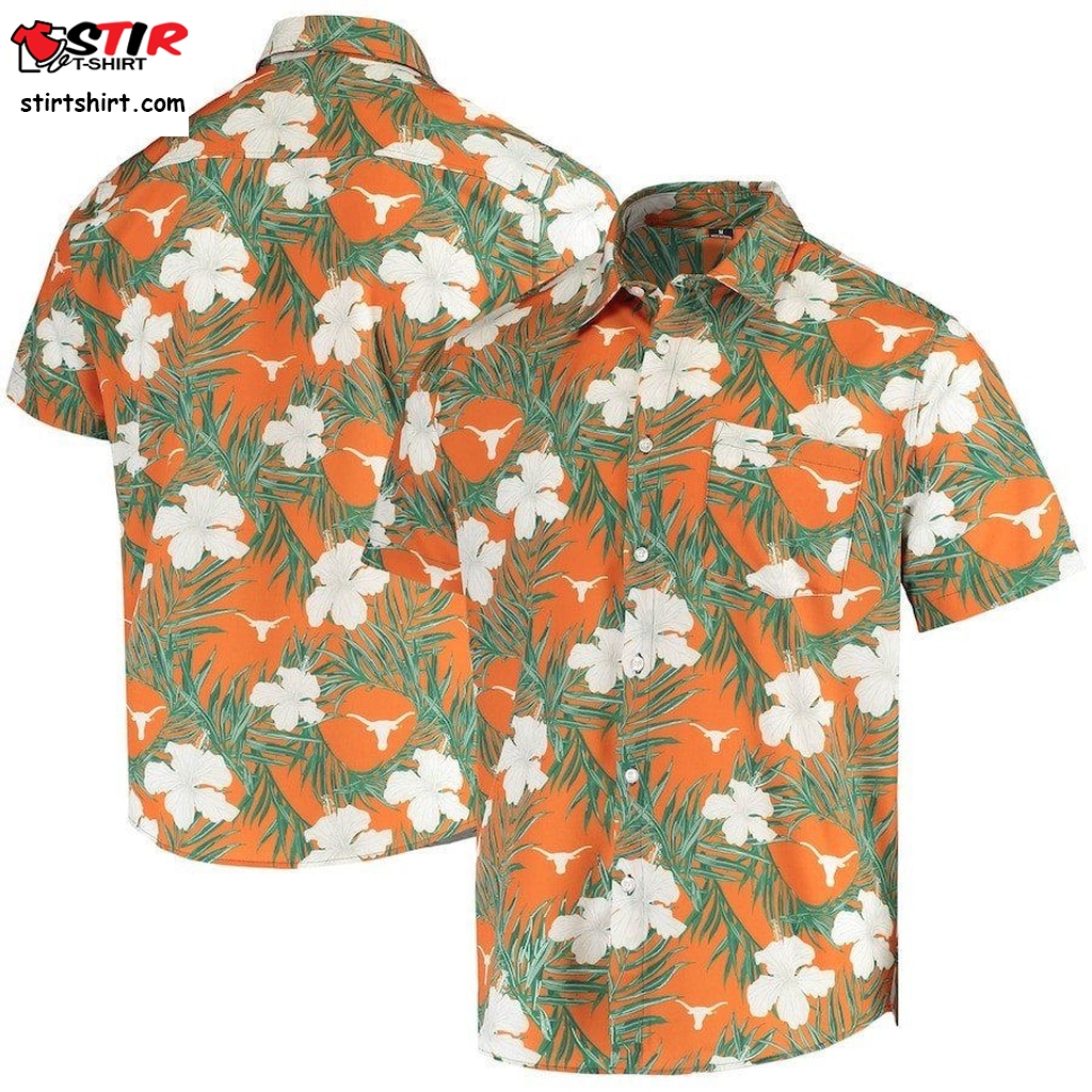 Texas Longhorns Texas Orange Floral Button Up Hawaiian Shirt  Texas Tech 