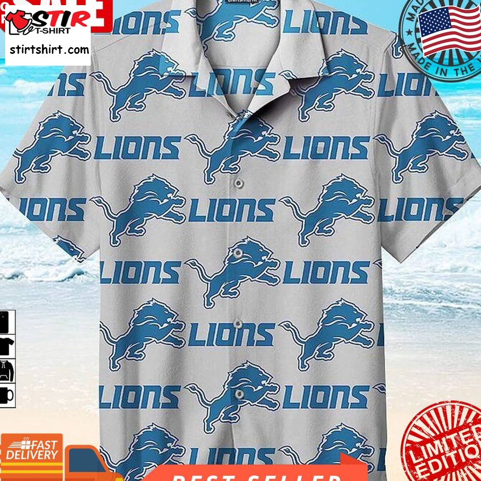 The Detroit Lions Nfl Hawaiian Graphic Print Short Sleeve Hawaiian Shirt L98   2590