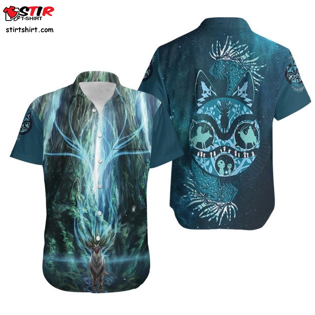 The Power Of Jungle God Shishigami Showing Up In The Forest Hawaiian Graphic Print Short Sleeve Hawaiian Casual Shirt Size S   5Xl  Go Barefoot 