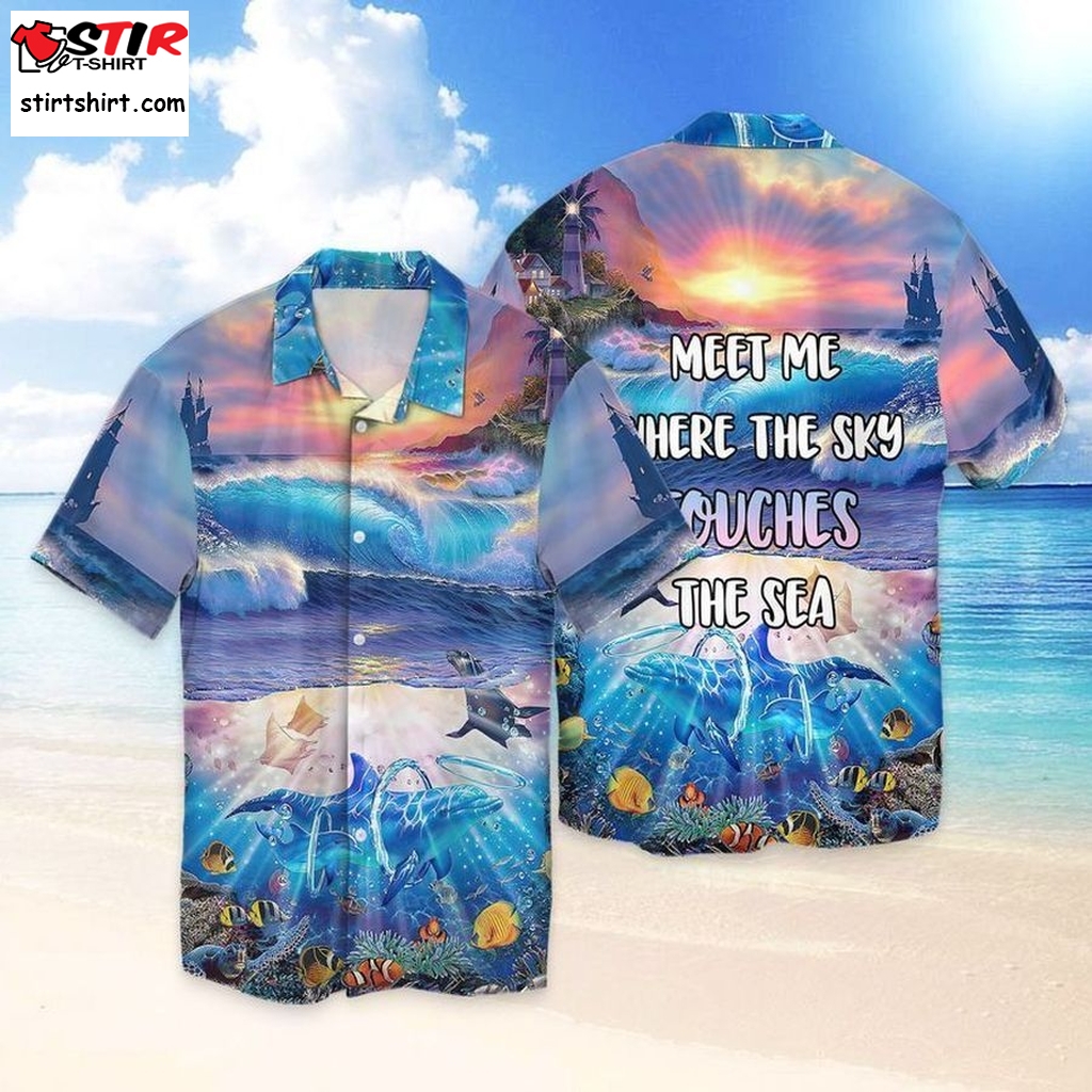 The Sky Touches The Sea Meet Me Where The Sky Touches The Sea For Men And Women Graphic Print Short Sleeve Hawaiian Casual Shirt Size S   5Xl  Disney s