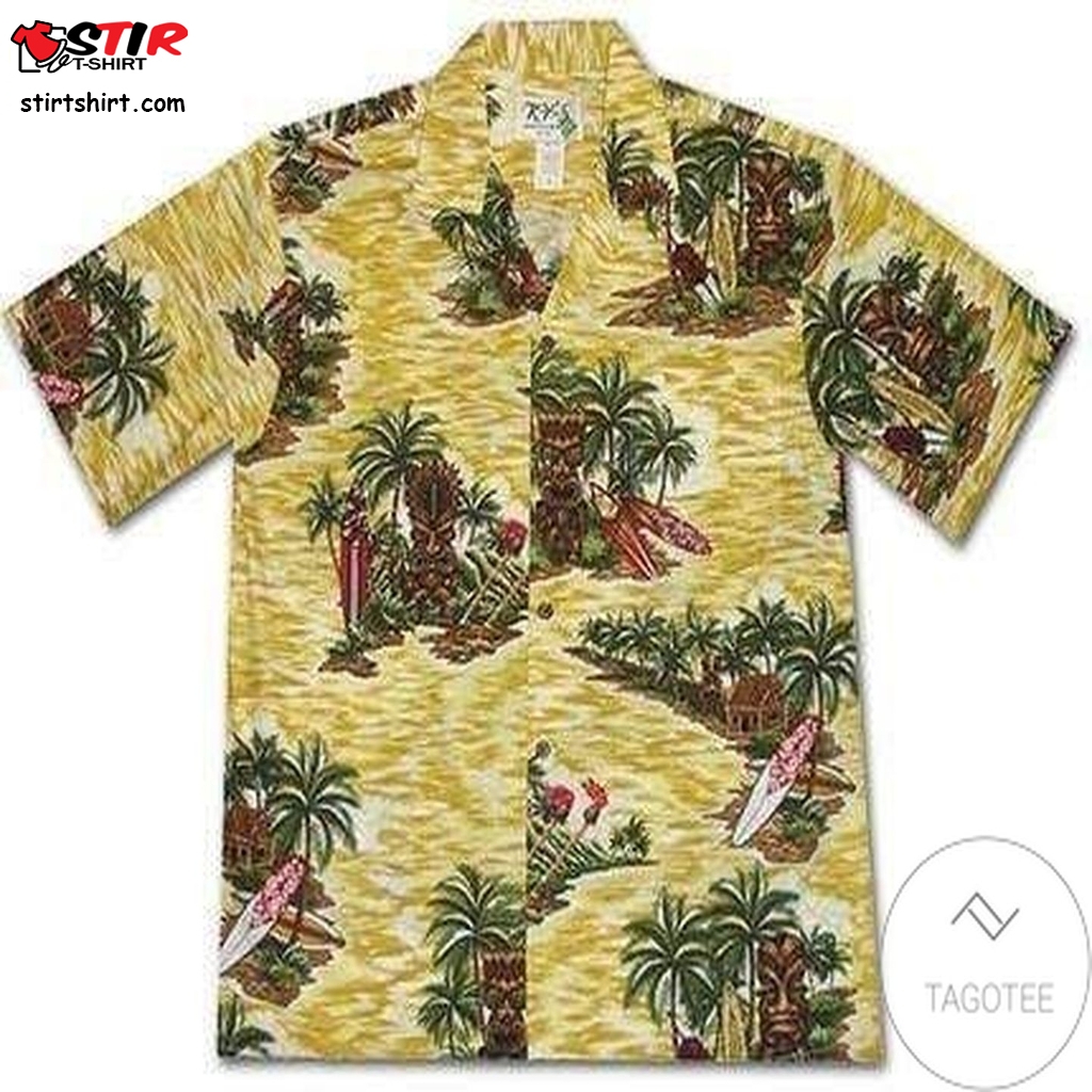 Tiki Island Yellow Aloha Authentic Hawaiian Shirt 2023S V  Tiki 