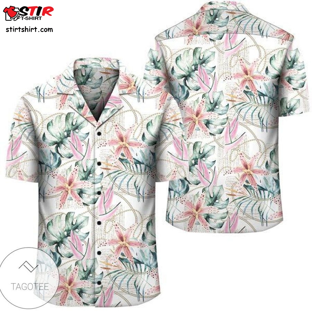 Tropical Pattern With Orchids Leaves And Gold Chains Hawaiian Shirt  Halloween Costumes With A 