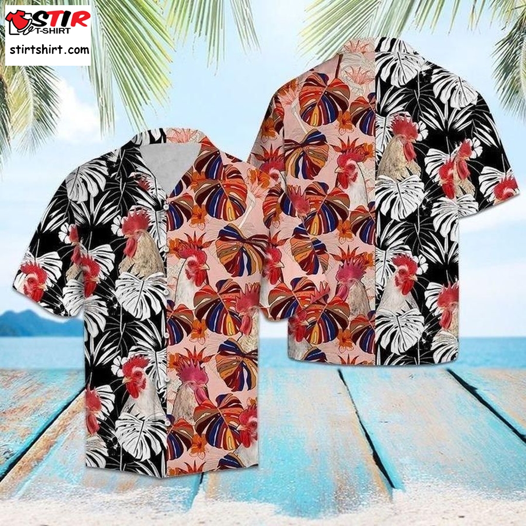 Tropical Rooster Floral Hawaiian Graphic Print Short Sleeve Hawaiian Casual Shirt Size S   5Xl  Rooster Top Gun 