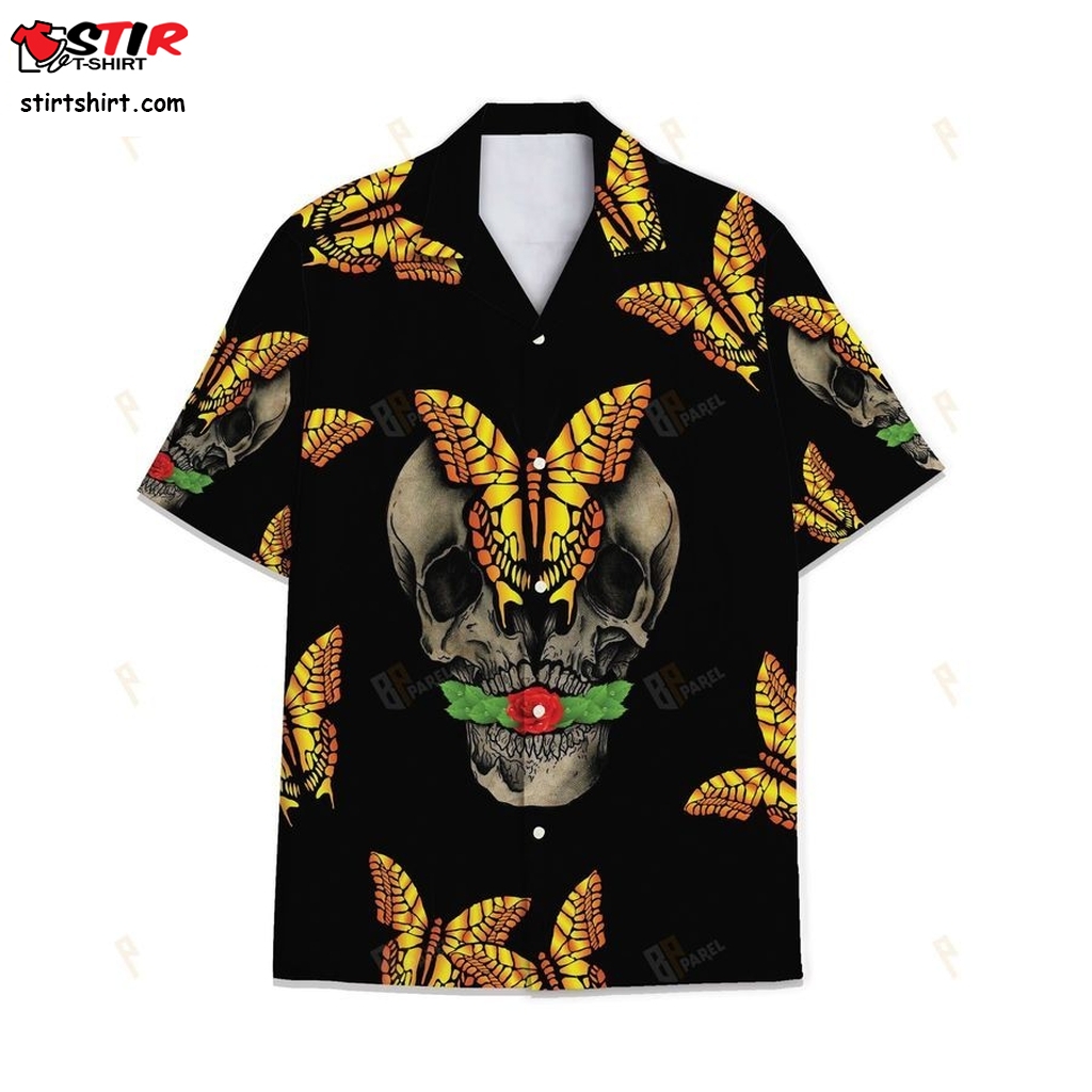 Tropical Summer Aloha Hawaiian Shirt Butterfly Skull Hc Nh12   With Reflective Strip