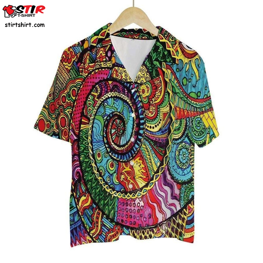 Tropical Summer Aloha Hawaiian Shirt Colorful Tie Dye Hippie   With Tie