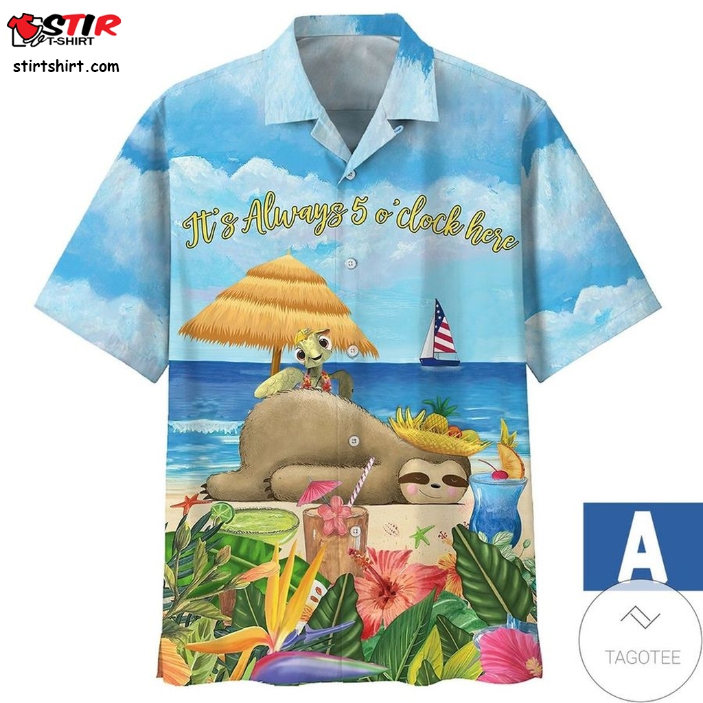 Turtle With Sloth Its Always 5 Oclock Here Hawaii Shirt  Halloween Costumes With A 