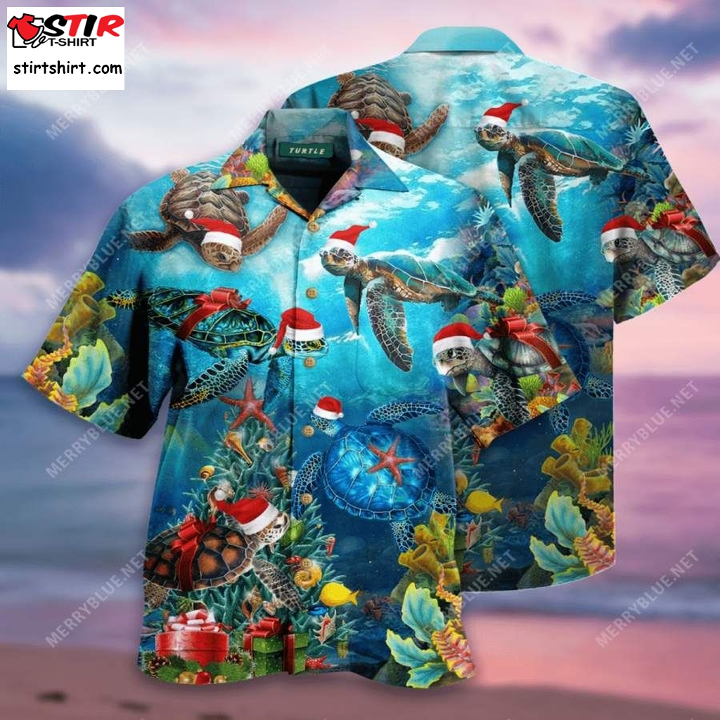 Turtley Santa Christmas Custom Name Hawaiian Aloha Shirts H Big And Tall Hawaiian Shirts   Big And Tall