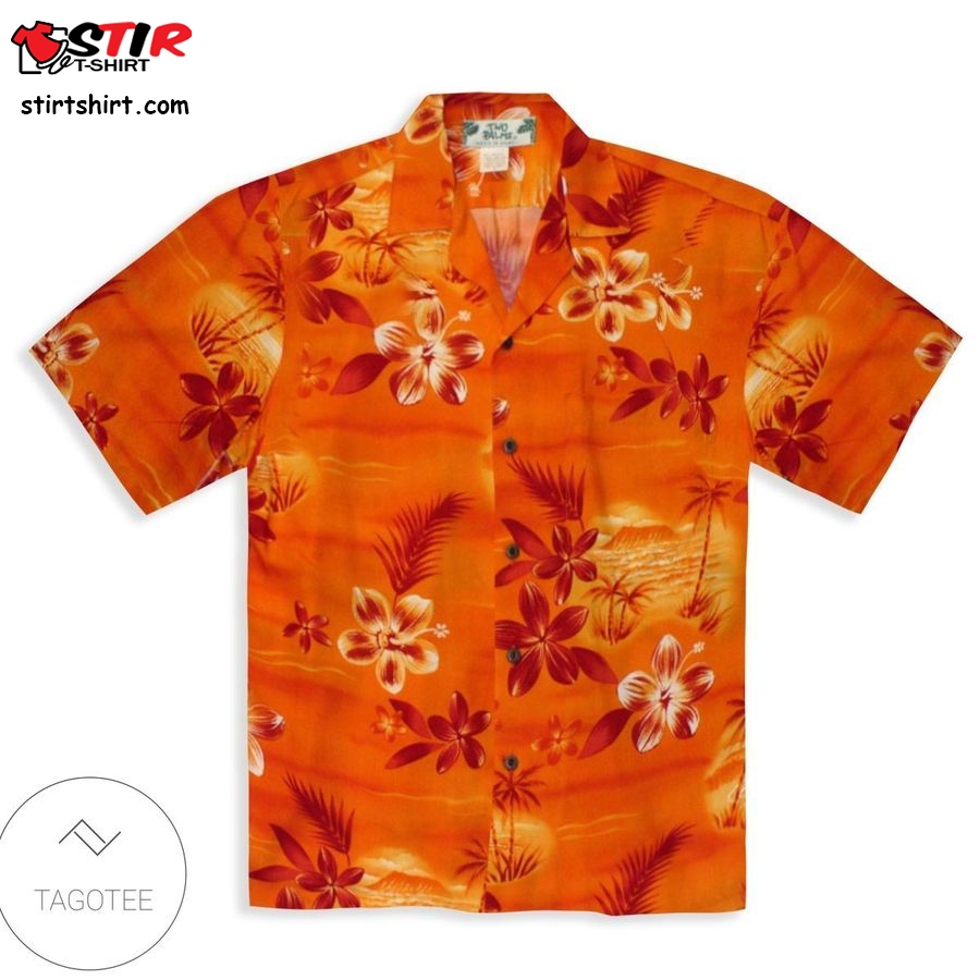 Two Palms Moonlight Orange Hawaiian Flowers Shirt  Ken Jennings Leno 