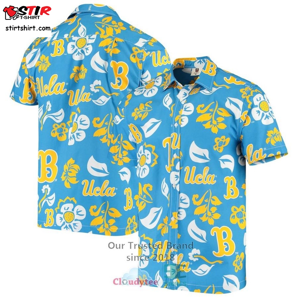 Ucla Bruins Wes And Willy Floral Button Up Shirt Blue Hawaiian Shirt    Ucla 
