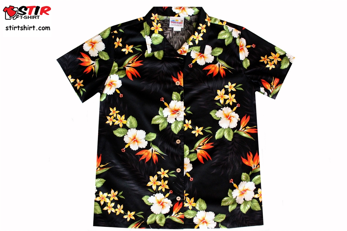Unisex Black Bird Of Paradise Hawaiian Shirts  s Black
