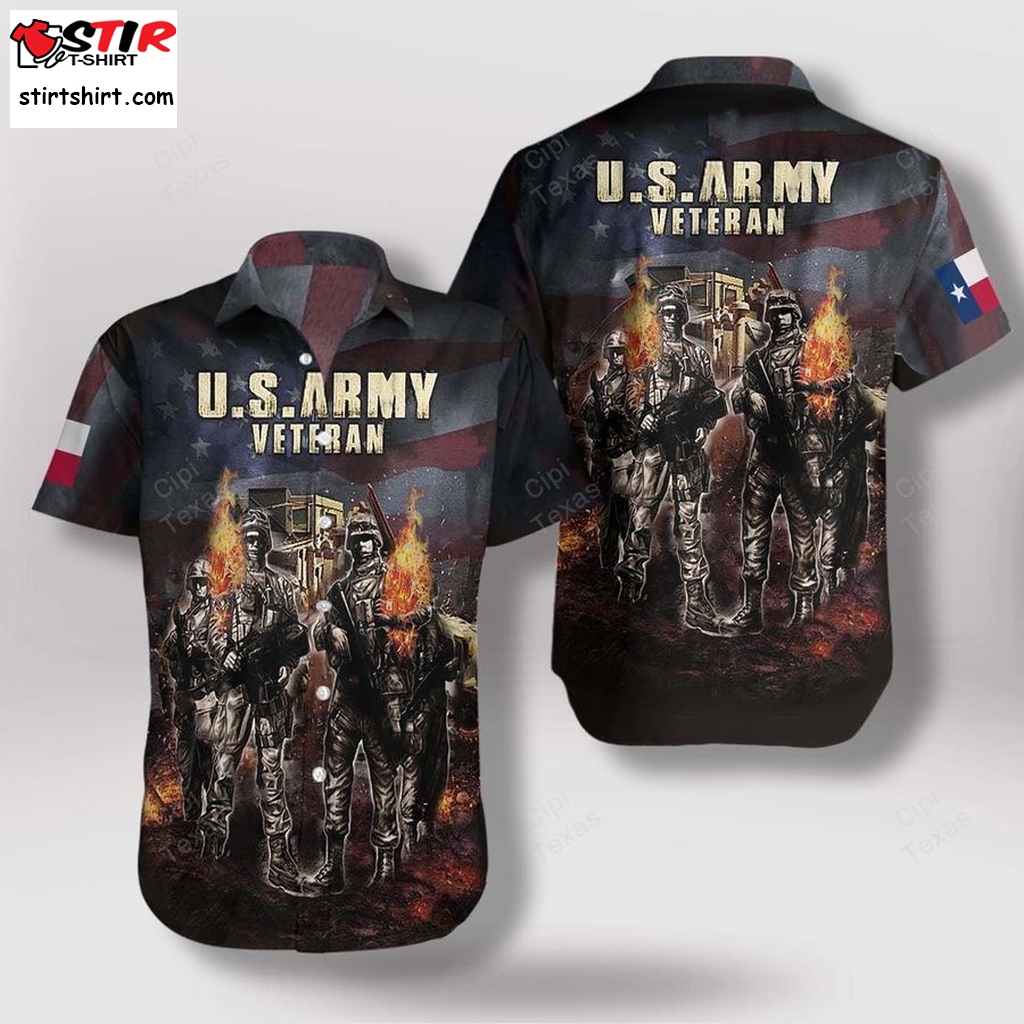 Us Army Veterans Camouflage Texas Hawaiian Shirt  Texas Rangers 