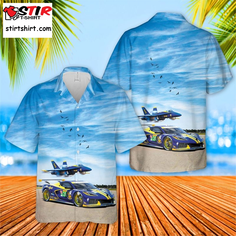 Us Navy Blue Angels Chevrolet Corvette C8r Gte Hawaiian Shirt