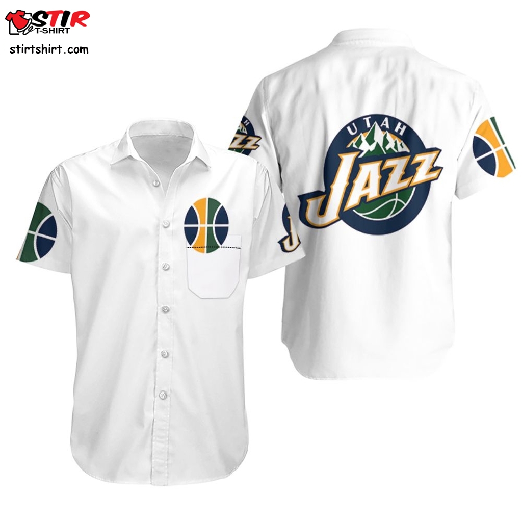 Utah Jazz Basketball Classic Mascot Logo Gift For Jazz Fans White Hawaiian Shirt   Drawing